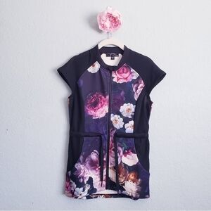 Peony & Me Floral Full Zip Mesh Side Top